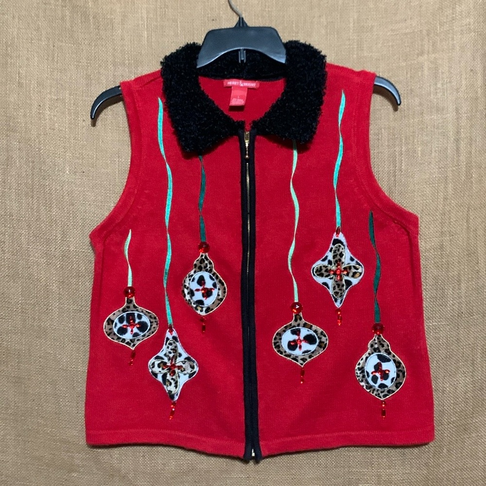 Christmas Sweater Vest MERRY & BRIGHT Macy’s Womens Sz L